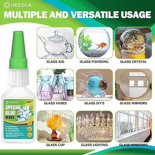 Glass Glue, 20g Clear Super Glue for Glass Repair Quick Fix Glass Adhesive Heavy Duty Strong Crazy Instant Glue for Bonding Glass, Acrylic, Ceramics, Mirrors, DIY Crafts