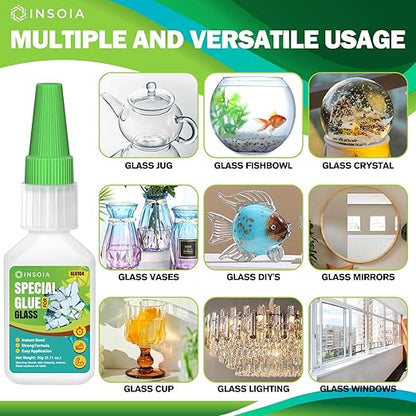 Glass Glue, 20g Clear Super Glue for Glass Repair Quick Fix Glass Adhesive Heavy Duty Strong Crazy Instant Glue for Bonding Glass, Acrylic, Ceramics, Mirrors, DIY Crafts