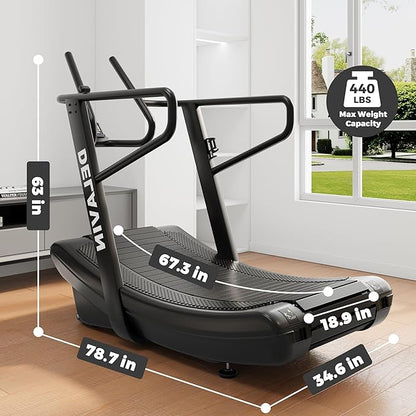 DELAVIN Curved Manual Treadmill, Non Electric Treadmill with 4 Resistance Levels, Motorless Treadmill with Front Digital Display and Handlebar, Wide Belt Treadmill 440LBS Capacity for Home Gym(FBA)