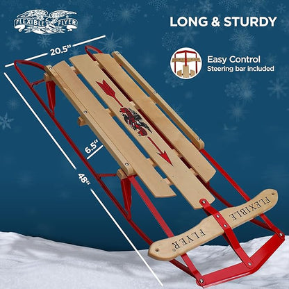 Flexible Flyer Metal Runner Sled. Steel & Wood Steering Snow Slider