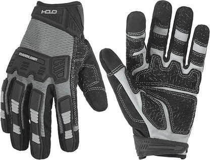 HANDLANDY Mens Work Gloves Touch screen, Utility Mechanic Gloves, Flexible Breathable Fit- Padded Knuckles & Palm