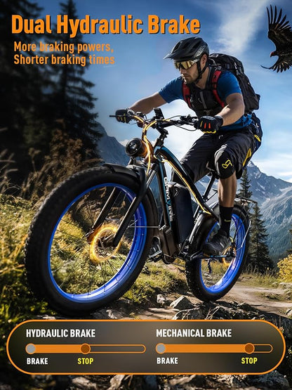 Ebike for Adults Electric, 52V 19.2Ah/32Ah, Peak 2000W/2500W E-Bike, 36/40MPH, 70 Miles/100Miles Long Range, Hydraulic Disc Brake, Off Road Snow Mountain E-Bike, 24"/26" Fat Tire Fast Electric Bicycle