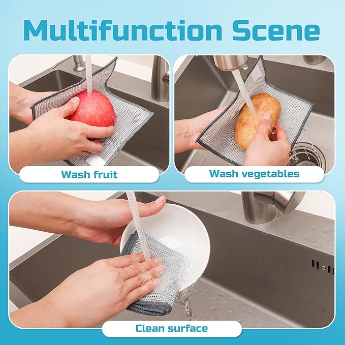 Forggon10 Pcs New Upgrade 3-Layer Metal Dish Cloth, No Scratches and No Odor, Multipurpose Wire Dishwashing Rag for Wet and Dry, Kitchen Cleaning DishRags,Sinks,Dishes,Stove Top, Dimensions(7.08X8.86)