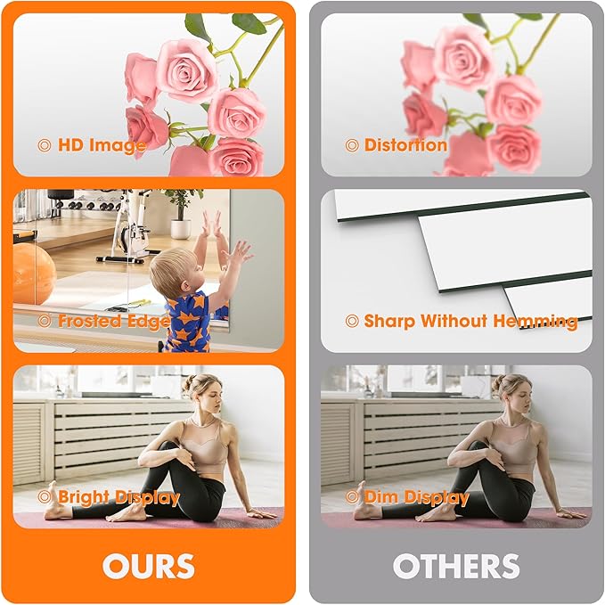 Hasipu Home Gym Mirror 55" L x 17" W - 3PCS Large Full Body Mirror for Yoga, Wall-Mounted Mirrors for Fitness, Garage, Dance Studio, 0.16in Tempered Glass Frameless