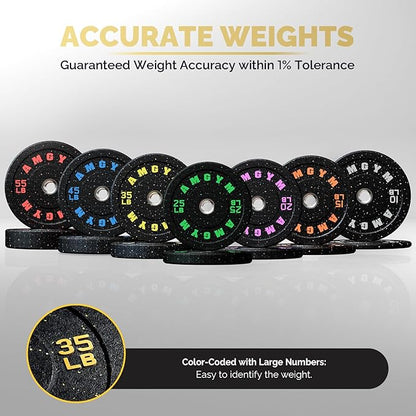 2 Inch Bumper Plates，10-500lbs，Barbell Rubber Olympic Weight Plates Set for Home Gym, Strength Training & Weight Lifting, Multiple Options Colors