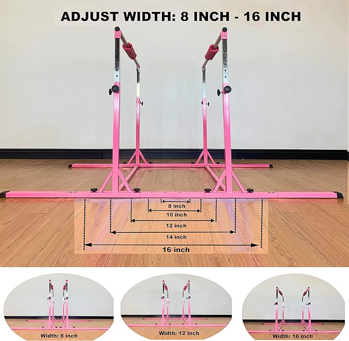 Gymnastics Double Horizontal Bars 3Play Parallel Bars Uneven Bars Gymnastics Training Kip Bar with 304 Stainless Steel Regulating Arms & Fiberglass Rail for Indoor Outdoor Home Club Use
