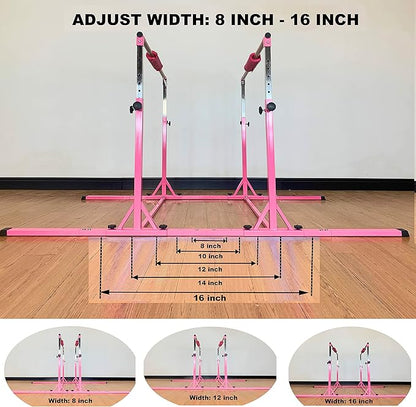 Gymnastics Double Horizontal Bars 3Play Parallel Bars Uneven Bars Gymnastics Training Kip Bar with 304 Stainless Steel Regulating Arms & Fiberglass Rail for Indoor Outdoor Home Club Use