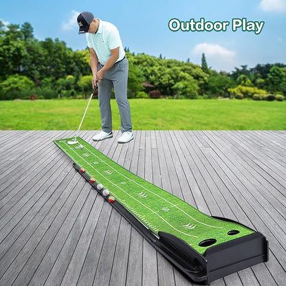 Golf Putting Green Mat with Putter and 6 Balls, Putting Practice Mat with Auto Ball Return for Home, Office, Backyard, Indoor, Outdoor Use
