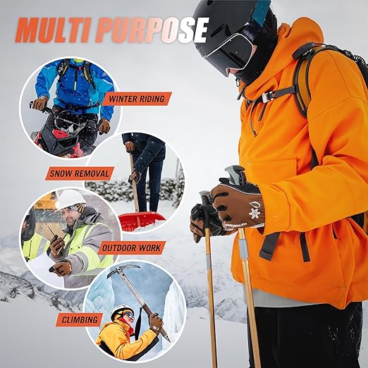 HANDLANDY Winter Insulated Work Gloves, 3M Thinsulate Thermal Water-Resistant Gloves for Men Women Touch Screen, Warm Ski Snowboard Cold Weather Gloves (Brown, Large)