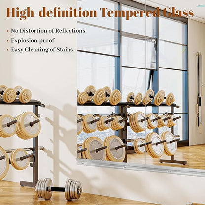 Home Gym Mirror - 2 PCS 28×55 inches, Large Frameless Wall Mounted Full Length Body Mirror for Dancing Studio, Exercise, Fineness, Yoga, Tempered Glass