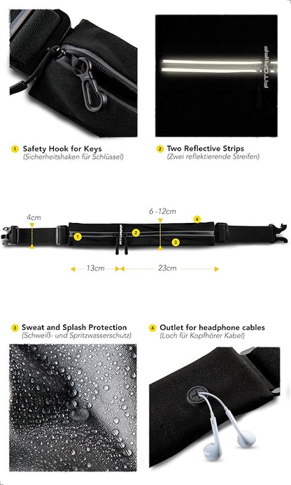 Fitgriff® Running Belt for Men & Women - Secure Jogging Pouch for Phone, Keys & Essentials - For All Cell Phones