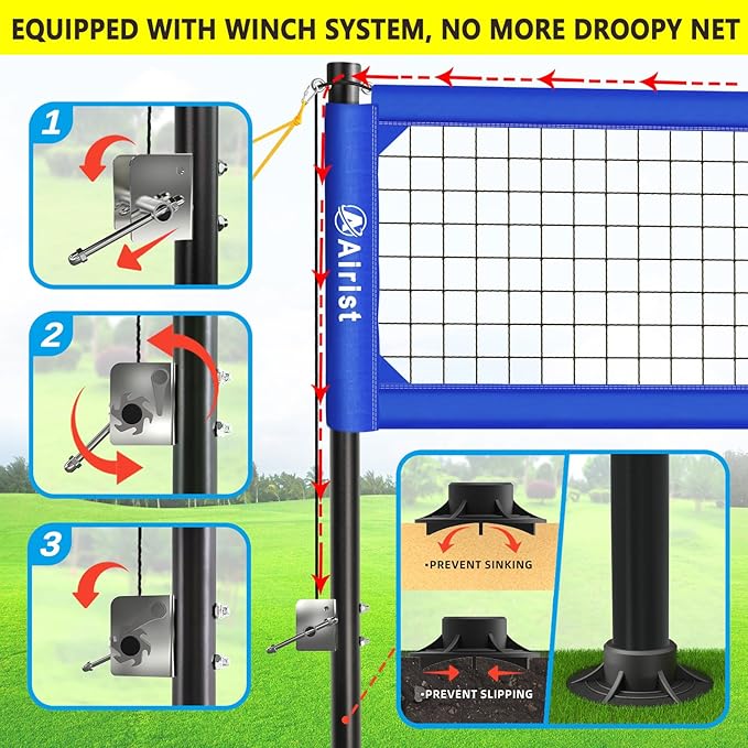 Heavy Duty Volleyball Net Outdoor with Steel Anti-Sag System, Adjustable Aluminum Poles, Professional Volleyball Nets Set for Backyard and Beach, Volleyball and Carrying Bag