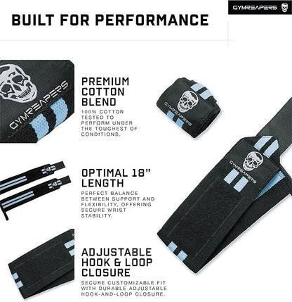 Gymreapers Weightlifting Wrist Wraps (IPF Approved) 18" Professional Quality Wrist Support with Heavy Duty Thumb Loop - Best Wrap for Powerlifting Competition, Strength Training, Bodybuilding