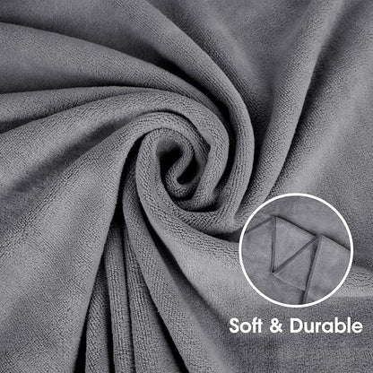 JML Microfiber Towels, Bath Towel Set 4 Pack, 27" x 55" - Super Absorbent, Fast Drying Bathroom Towel for Hair, Swimming, Fitness, Sport, Yoga -Grey