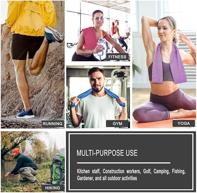 8 Packs Cooling Towel (40 x 12), Ice Towel, Microfiber, Soft Breathable Chilly Towel Stay Cool for Yoga, Workout, Sport, Gym, Camping, Fitness, Running, Workout & More Activities - Multicolor