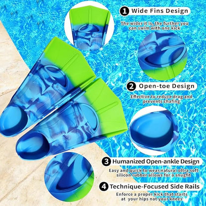 Kids Swim Fins,Short Comfortable Flippers for Lap Swimming and Training for Child,Girls,Boys,Beginners