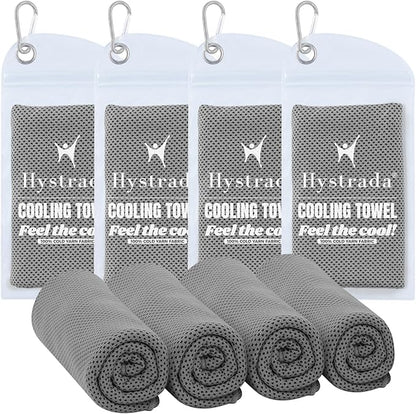 4 Pack Cooling Towels 40" x 12" - Instant Cooling Relief for Golf, Fitness, Camping, Hiking, Yoga, Pilates - Premium Quality, Portable Design