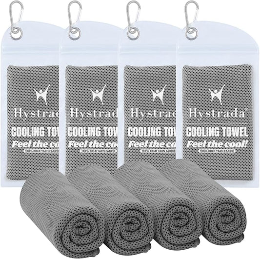4 Pack Cooling Towels 40" x 12" - Instant Cooling Relief for Golf, Fitness, Camping, Hiking, Yoga, Pilates - Premium Quality, Portable Design