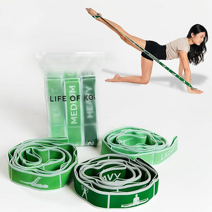 Stretching Strap Set of 3, Stretch Straps with Loops for Yoga, Pilates, Dance, Physical Therapy, 3 Resistance Bands, Stretch Bands for Exercise, Flexibility, Yoga Straps for Stretching