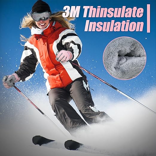 HANDLANDY Winter Insulated Work Gloves, 3M Thinsulate Thermal Water-Resistant Gloves for Men Women Touch Screen, Warm Ski Snowboard Cold Weather Gloves (Pink Grey, Large)