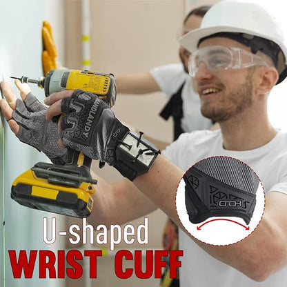 HANDLANDY Fingerless Work Gloves for Men, Padded Half Finger Tactical Mechanics Gloves, Utility Trucker Driver Gloves (Grey, X-Large (Pack of 1))