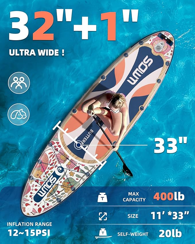Inflatable Paddle Boards 11'x33'', Stand Up SUP Paddle Board Inflatable for Adults Youth, Extre Wide & Non-Slip Sup of All Skill Levels