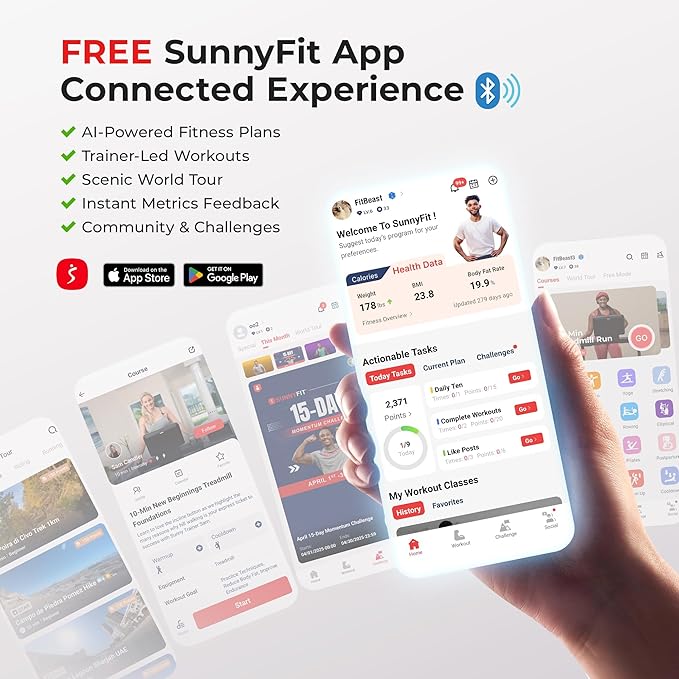 Sunny Health & Fitness Smart Under-Desk Bike Exerciser, Low-Impact Cardio Cycling Equipment for Home/Office, Mini Paddler for Arm/Leg Mobility Training, Free SunnyFit App Connect, Optional Motorized