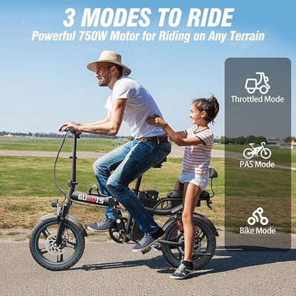 2 Seater Electric Bike for Adults,Mini Bike 500/750 Motor,28MPH,48V/15AH Removable Battery,25-30Miles 16" Fat Tire Commuter Ebike,Full Suspension Foldable Electric Bicycles for Adults Teens