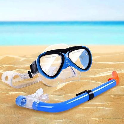 GreenLF Kids Snorkel Set, Anti-Fog Snorkeling Mask with Nose Covers for Youth Junior Child, Boys & Girls Age 5-12, Semi-Dry Diving Scuba Swimming Goggles Gear Packages