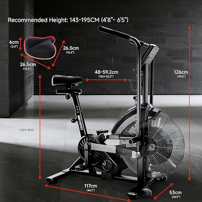 Air Bike, Exercise Bike with Magnetic & Air Resistance Fan Bike, Stationary Bike for Home Cardio Workout, Adjustable Indoor Cycling Bike with APP & Dual Action Handlebars, 350lb Capacity