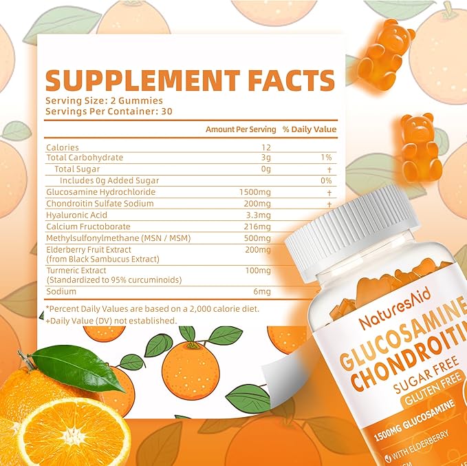 Glucosamine Chondroitin Gummies with MSM & Elderberry Extra Strength - Joint Support, Antioxidant Immune Support Supplement for Adults, Men & Women.(2 Pack)