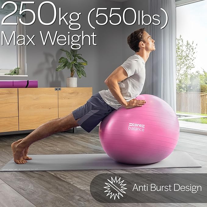 Exercise Ball for Workouts, Anti-Burst and Slip Resistant, Swiss Yoga Ball for Pregnancy, Stability, Fitness and Physical Therapy, 4 Sizes, with Pump