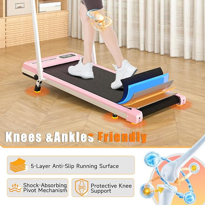 Incline Walking Pad with Handle Bar, Folding Treadmill Foldable Portable Under Desk for Home Office, Ultra Quiet <45dB, Safety Lock, 300+ LB Capacity