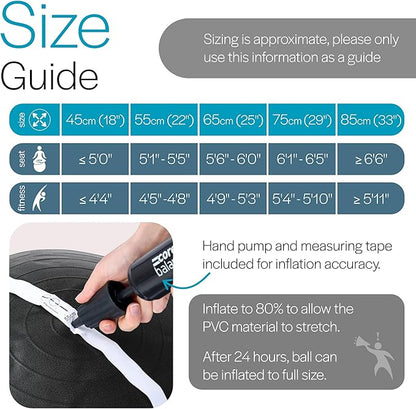 Exercise Ball for Workouts, Anti-Burst and Slip Resistant, Swiss Yoga Ball for Pregnancy, Stability, Fitness and Physical Therapy, 4 Sizes, with Pump