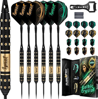 IgnatGames Premium Steel Tip Darts – 3/6/12 Pack Brass Barrels with Aluminum Shafts, 16 GlideXPro Flight Set, Tool Kit & Giftable Case