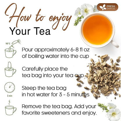 FreshDrinkUS, Premium 55 Marshmallow Root Tea Bags, 100% Natural & Pure from Marshmallow Root, Eco-Conscious Tea Bags, Marshmallow Root Herbal Tea. No Sugar, No Caffeine, No Gluten, Vegan.