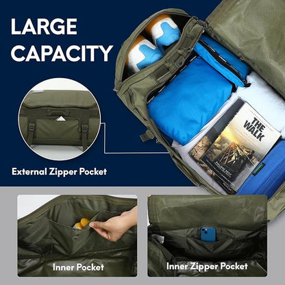 Haimont 45L Gym Duffle Backpack Bag Convertible Travel Duffle with Shoes Compartment for Men Women with Straps, Water-resistant, Army Green