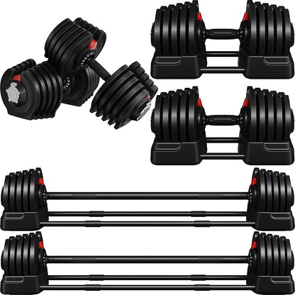 Yaheetech Adjustable Dumbbell Set Free Weight Dumbbells 40lbs/52.5lbs/90lbs Fast Adjust Dumbbells Dumbbell Weight Set, with Tray for Men/Women Strength Training Equipment