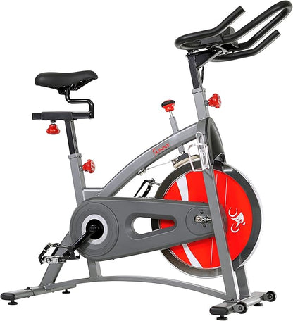 Sunny Health & Fitness Indoor Cycling Exercise Bike w/Adjustable Cushion Seat & Multi-Grip Handlebar, Stationary Workout Equipment For Adult Cardio Training, Optional Free SunnyFit App Connection