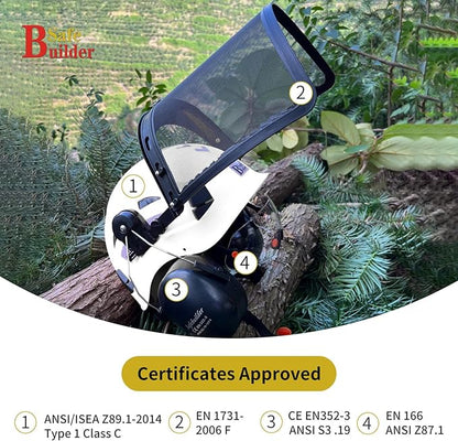 Forestry Safety Helmet with Build-in Visor Mesh Face Shield Ear Muffs 4 in 1 Chainsaw Safety Hard Hats