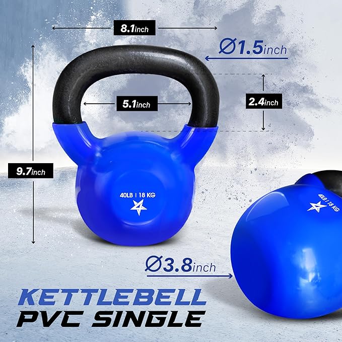 Yes4All 5-100 LB Kettlebells Vinyl Coated Cast Iron for Dumbbell Weights Exercises, Gym, Fitness, Full Body Workout Equipment Push up, Grip and Strength Training