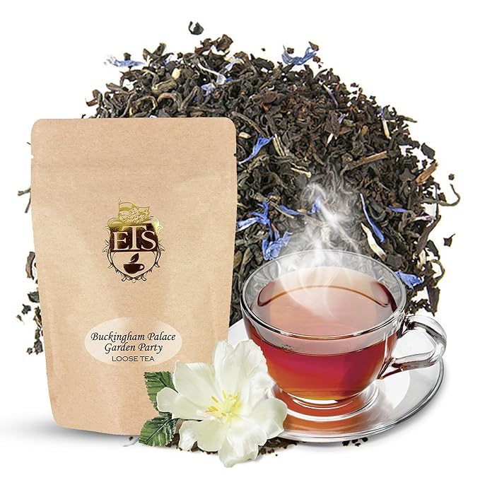 English Tea Store Buckingham Palace Garden Party Tea - 4oz | Loose Leaf Black Tea with Earl Grey and Jasmine Notes | British Royal-Inspired Afternoon Blend | Medium Body Floral Flavor