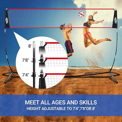 20FT Volleyball Training Net, Height Adjustable Volley Ball Nets for Hitting,Serving Spiking Practice,Portable Volleyball-Net for Beach Indoor Outdoor Bacyard| with Carryingbag & Sandbags