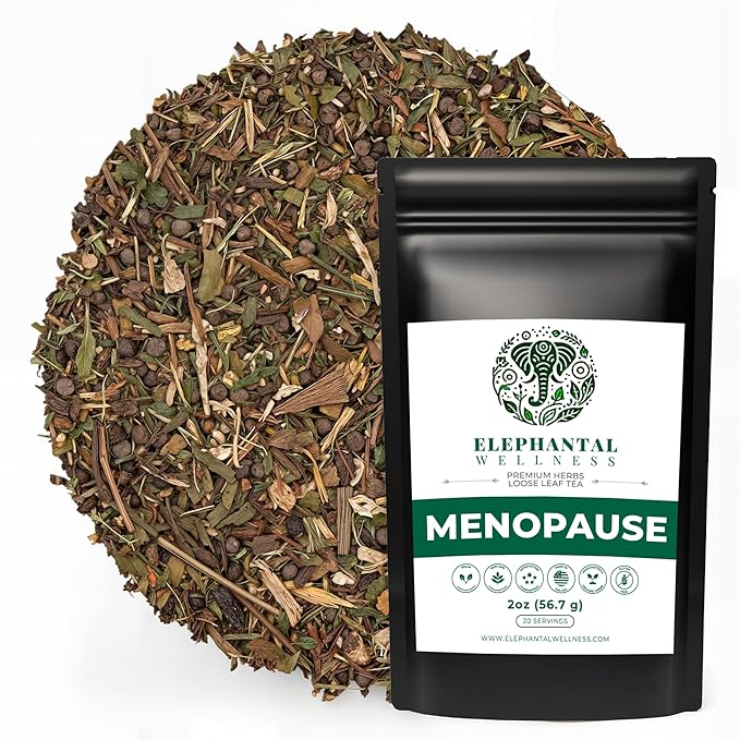 Elephantal Wellness Premium Menopause Herbal Tea | Hormonal Balance & Hot Flash Support with Chaste Berry, Red Clover, Black Cohosh & Valerian | Handmade, Caffeine-Free, Non-GMO Loose Leaf Blend | 2oz, 20 Servings