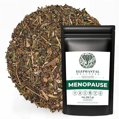 Elephantal Wellness Premium Menopause Herbal Tea | Hormonal Balance & Hot Flash Support with Chaste Berry, Red Clover, Black Cohosh & Valerian | Handmade, Caffeine-Free, Non-GMO Loose Leaf Blend | 2oz, 20 Servings