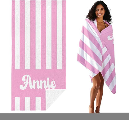 JML Personalized Beach Towel with Name, Custom Cabana Stripe Beach Towel, Customized Microfiber Pool Towel, Quick Dry & Absorbent Swim Towel for Adult,Mother's Day, Birthday, Summer Holiday,Vacation