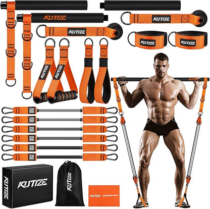 Pilates Bar Kit with Resistance Bands, Heavy Duty Pilates Equipment for Men, Strength Training Bar for Legs, Hip, Back, Arm, Abs, Chest, Shoulders, Portable Home Gym Full Body Workout Equipment