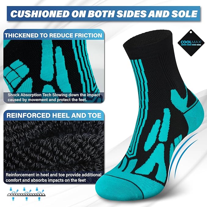 Hylaea Quarter Athletic Running Socks No Blister, Cushion Moisture Wicking Socks for Cycling Sport