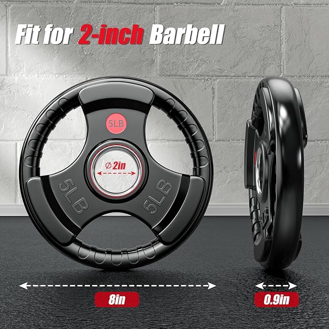 GIKPAL 2-inch Rubber Olympic Grip Weight Plates for Strength Training, Weightlifting in Home & Gym, Barbell Weights Plates Set (2.5/5/10/25/35/45 LB)