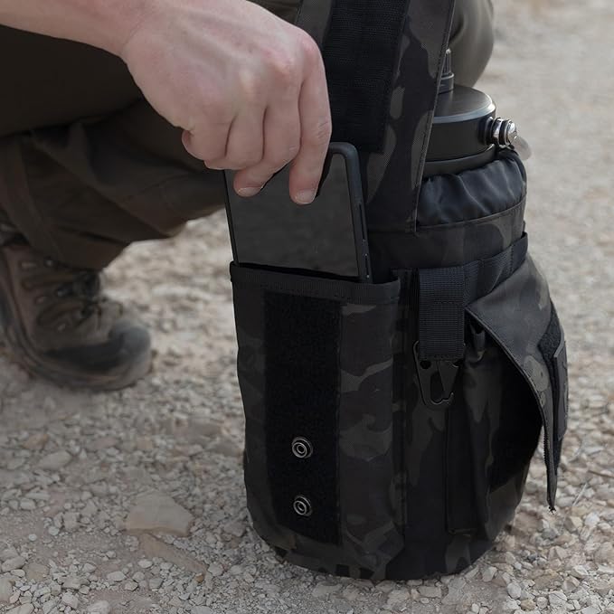 Iron Infidel Battle Bottle - One Gallon Insulated Water Bottle with Dual Carry Handles - 128 oz Tactical Stainless Steel Water Jug & Rugged Extra Large Sleeve With Storage (Black Camo 128 Ounces)